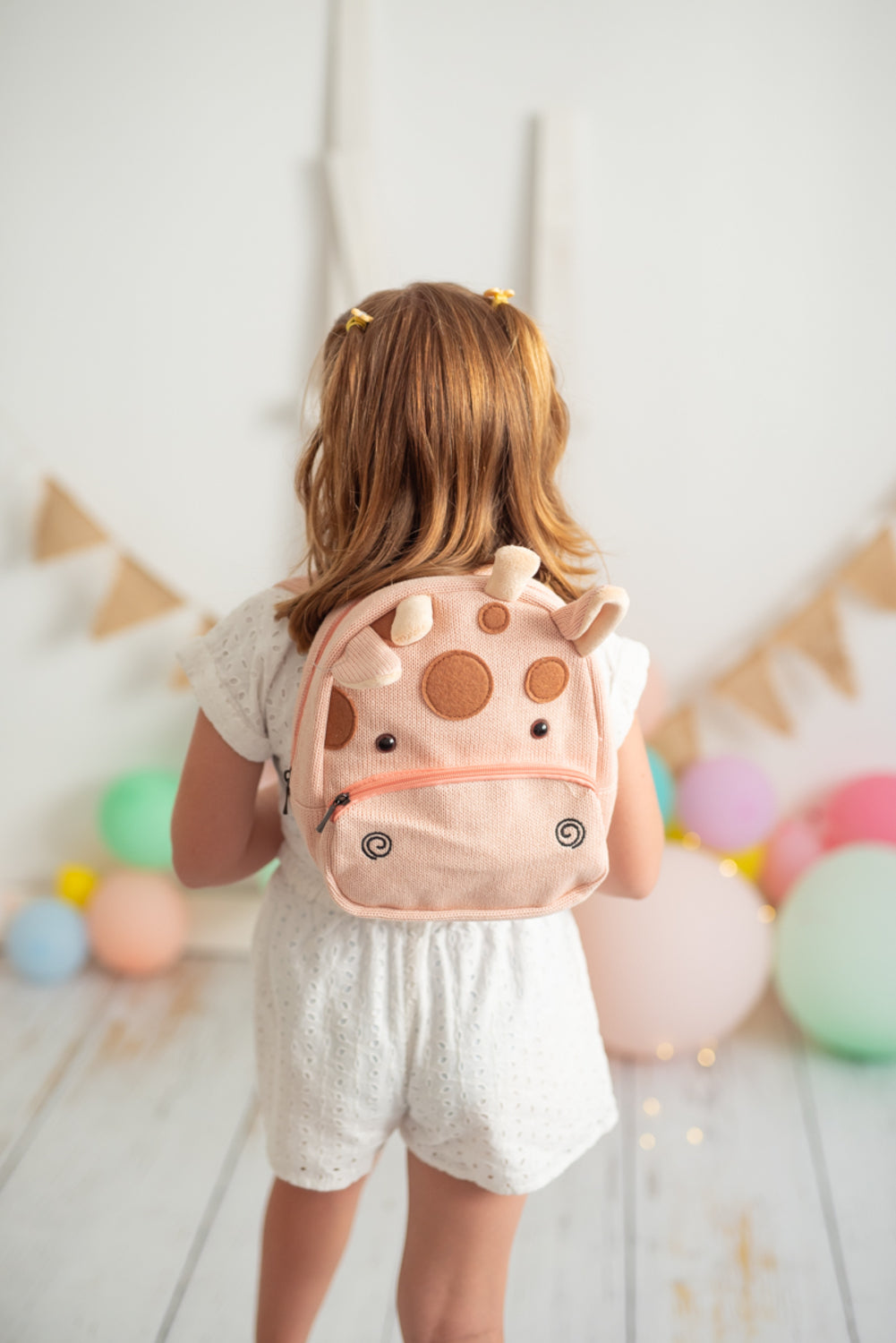 Mochila infantil algodón jirafa rosa