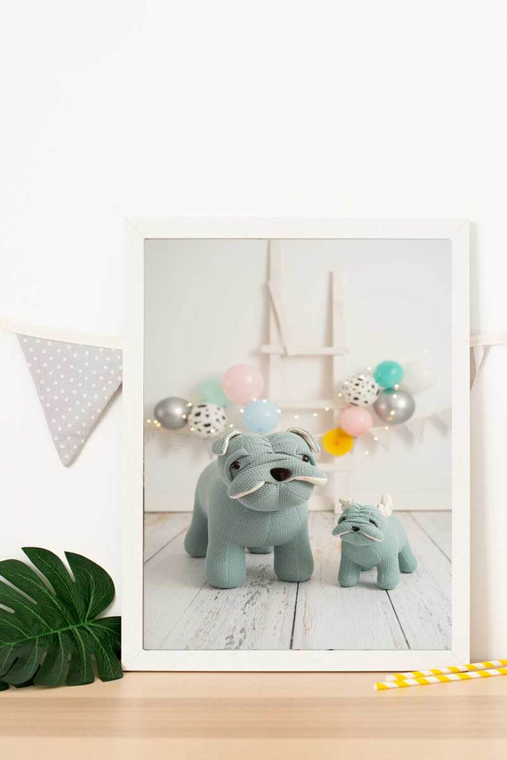 Cuadro infantil familia fotografia perro azul verdoso