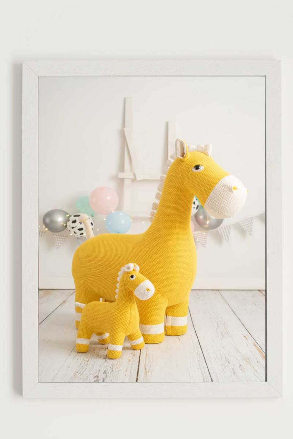 Cuadro infantil familia caballos amarillos