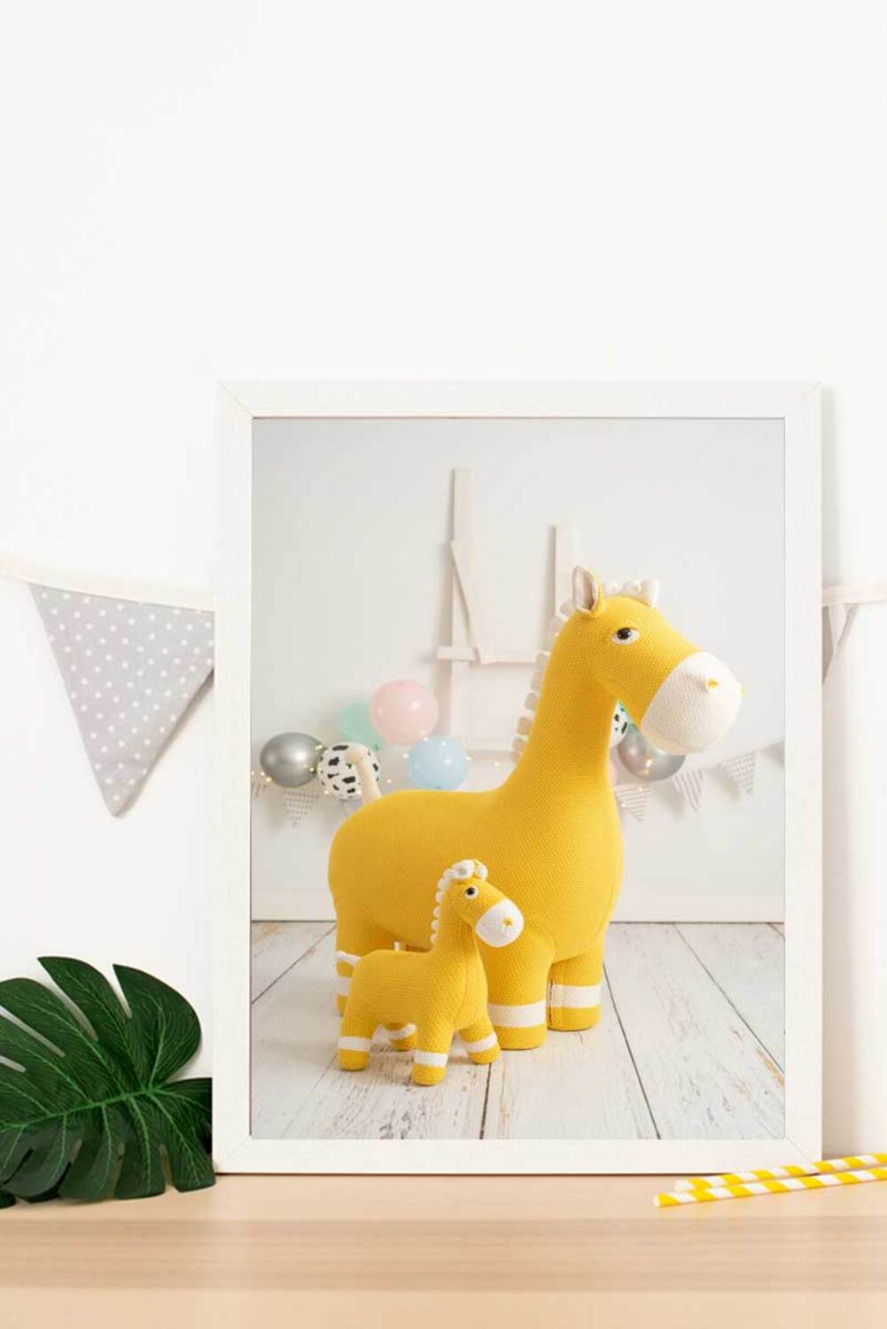 Cuadro infantil familia caballos amarillos