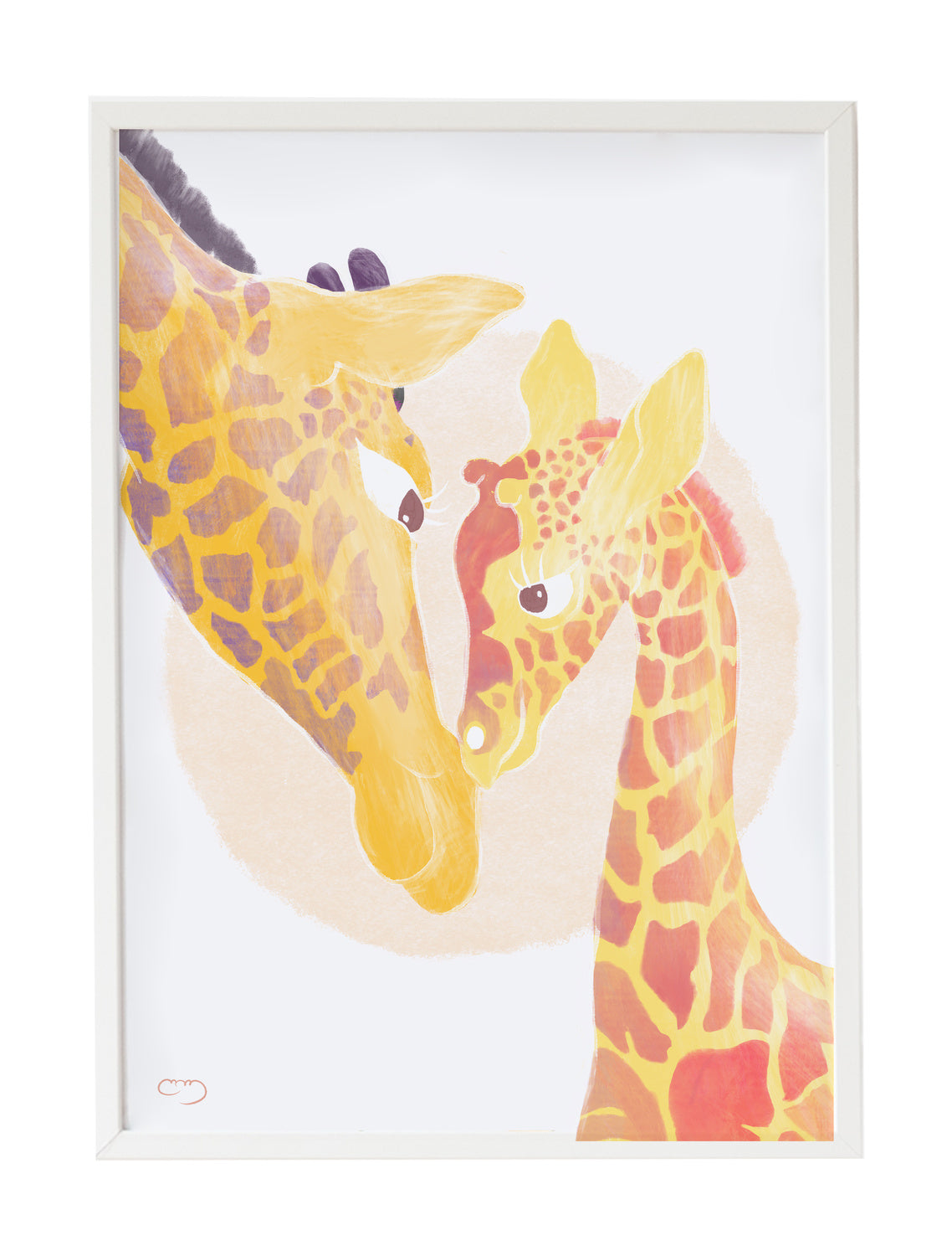 Cuadro infantil ilustracion familia jirafa naranja