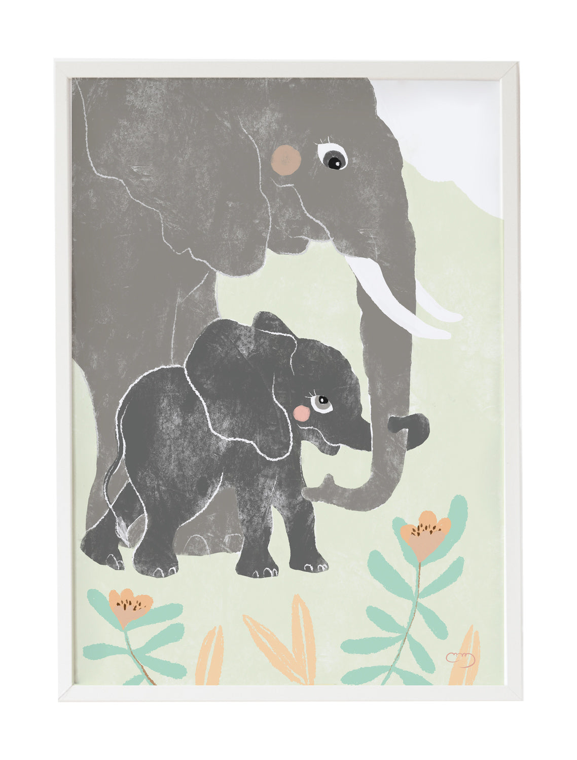 Cuadro infantil ilustracion familia elefante gris