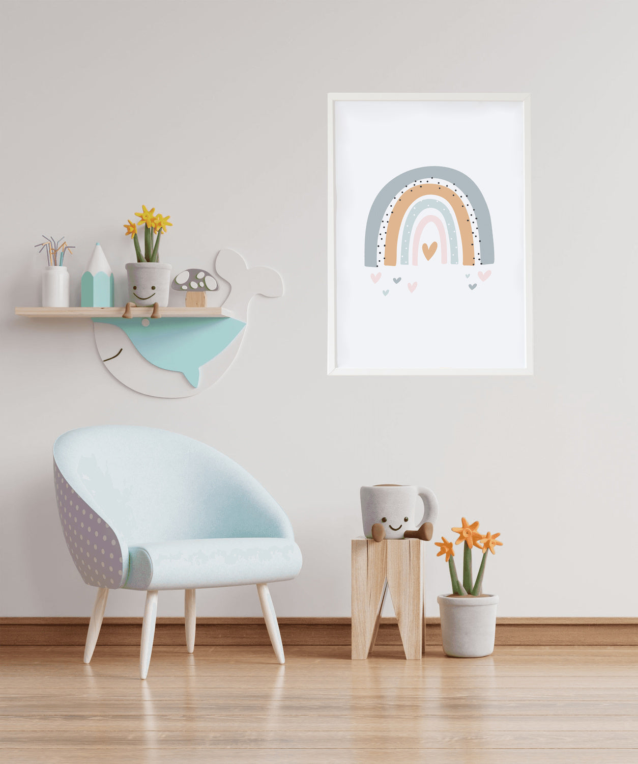 Cuadro infantil arcoiris gris