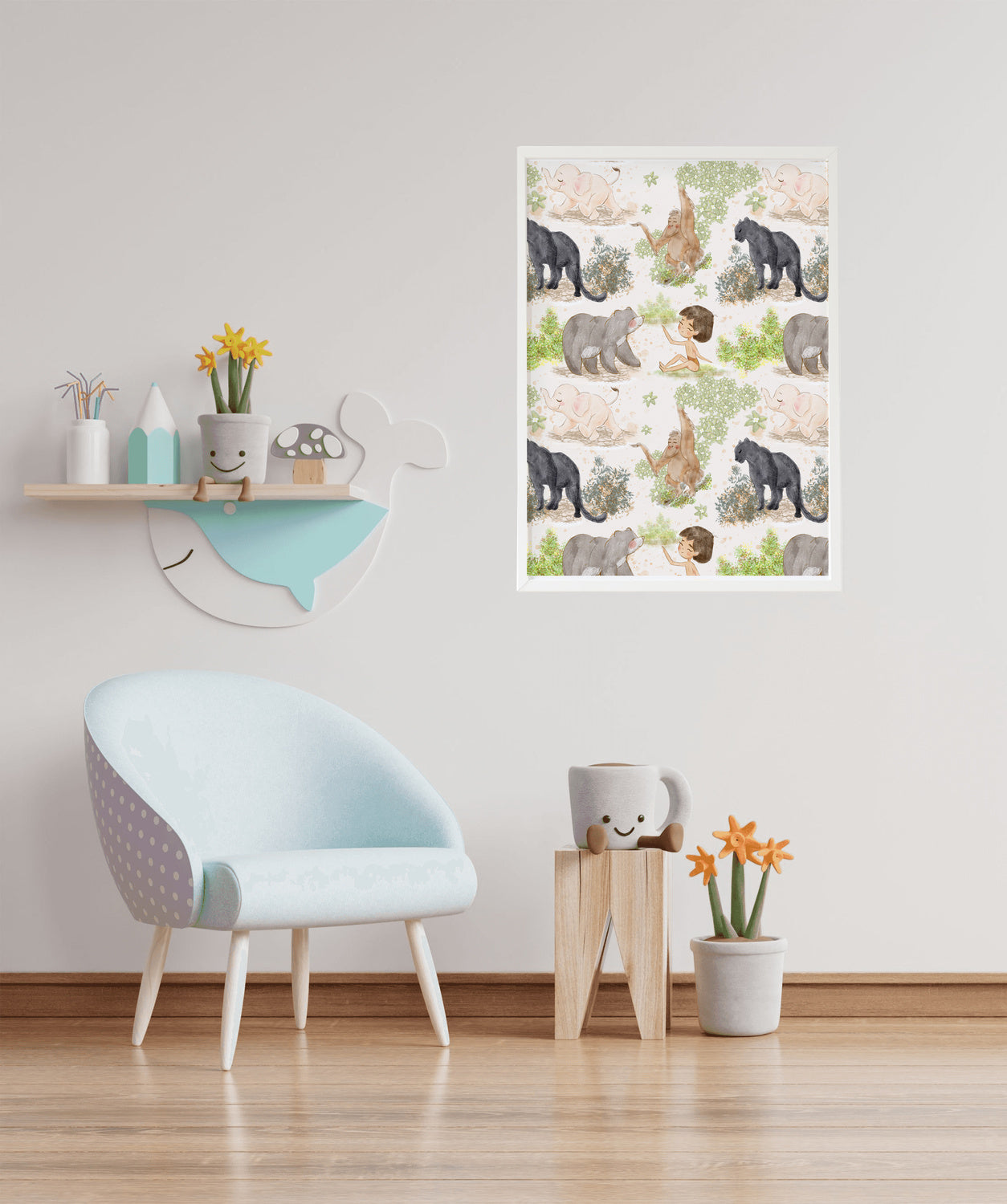 Cuadro infantil ilustracion animales selva