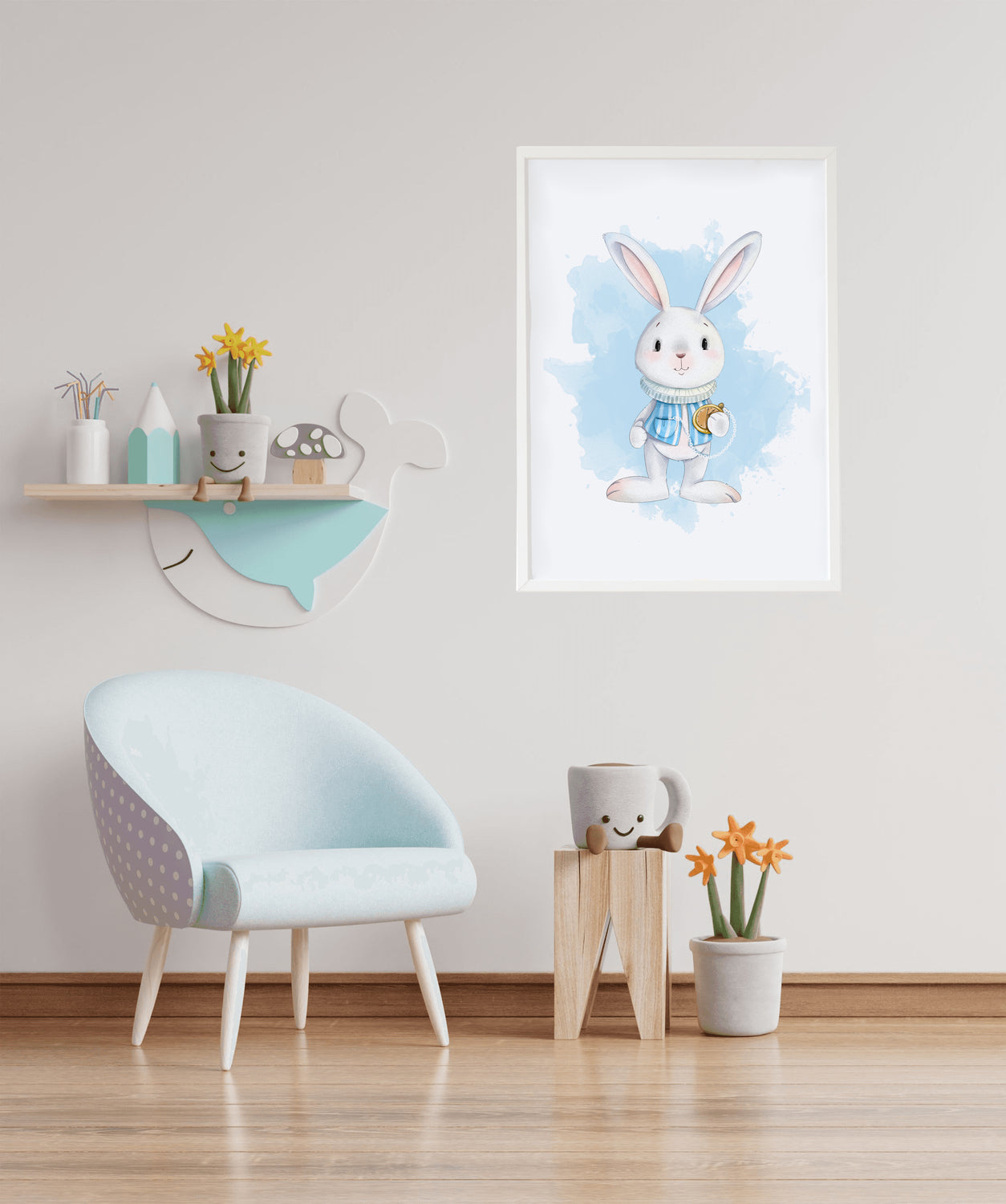 Cuadro infantil conejo con reloj