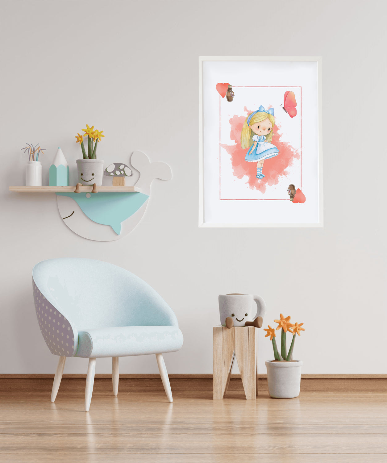 Cuadro infantil Alicia con carta corazones