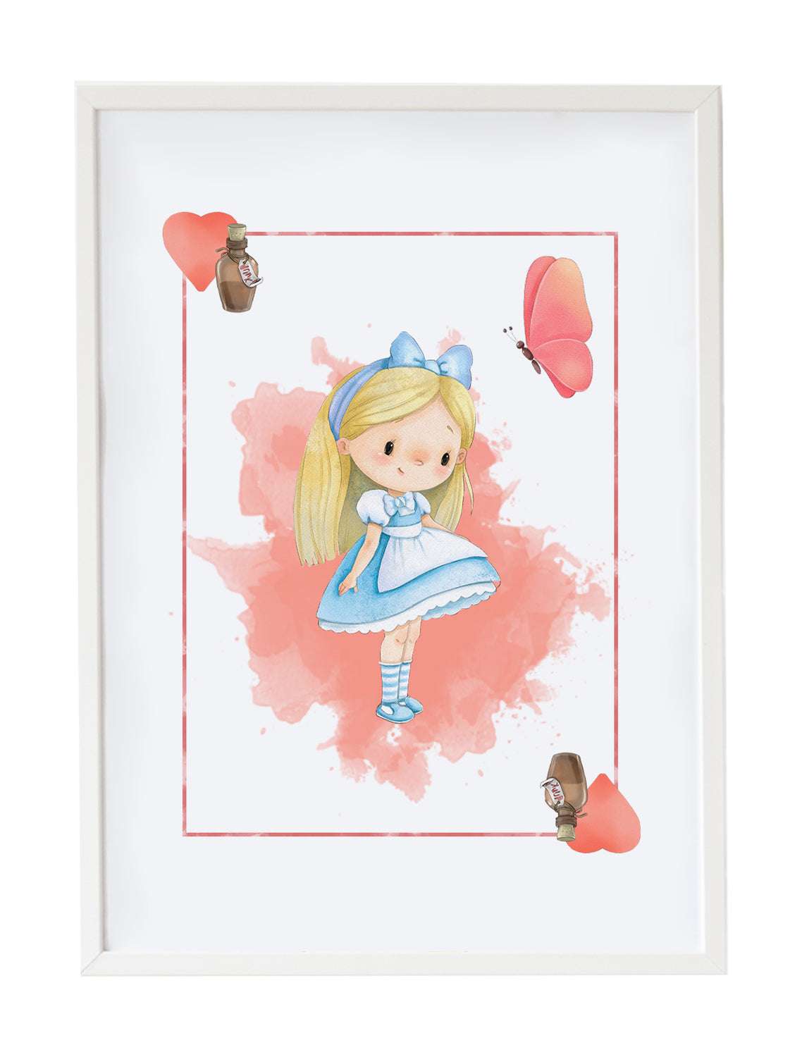 Cuadro infantil Alicia con carta corazones