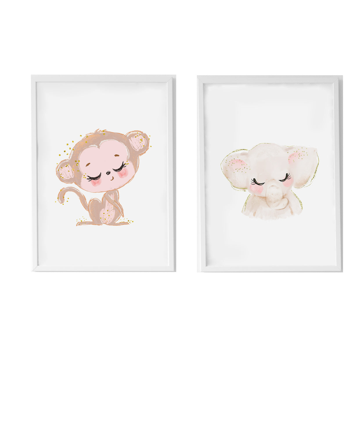 Set 2 cuadros infantiles formado por cuadro mono y cuadro elefante