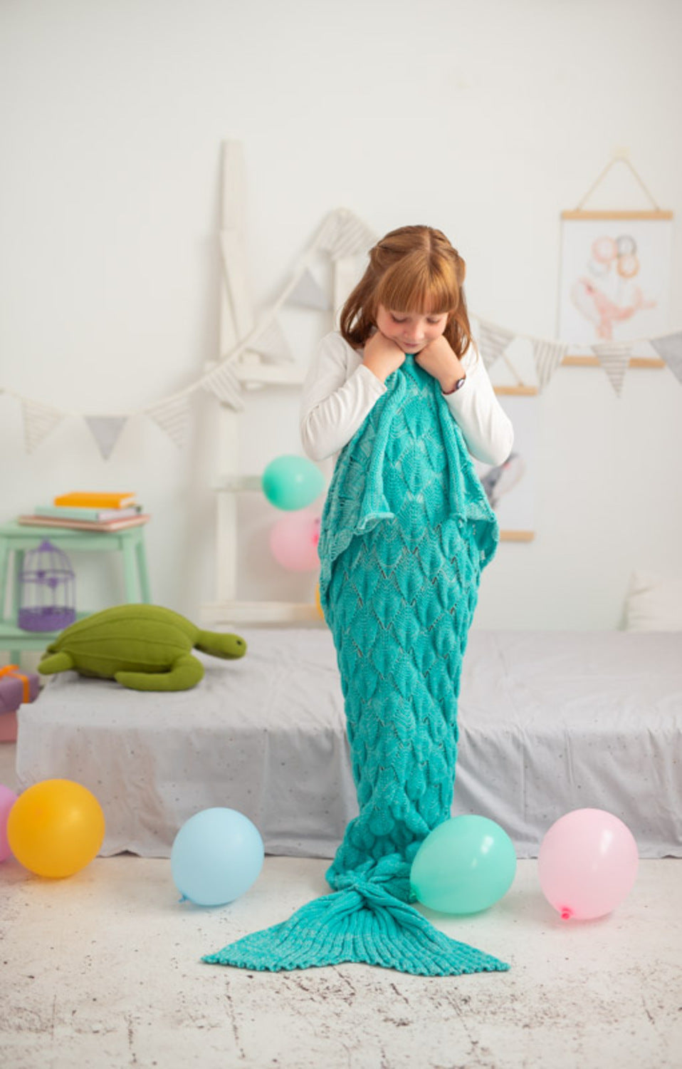 Manta infantil cola de Sirena azul turquesa Talla M