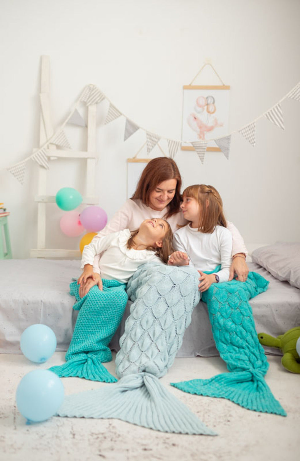 Manta infantil cola de Sirena azul turquesa Talla M