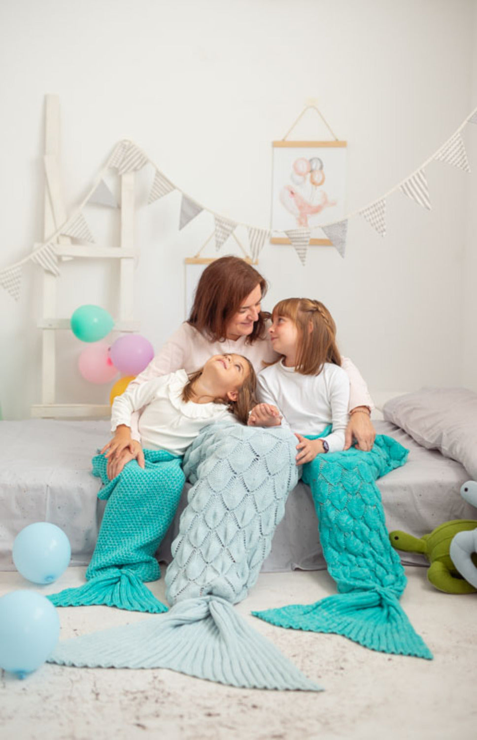 Manta infantil cola de Sirena azul turquesa Talla M