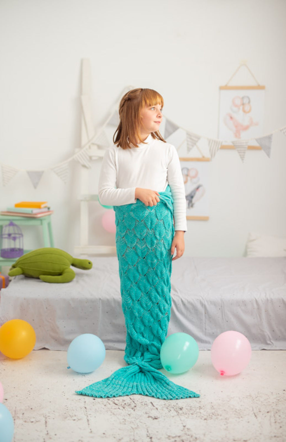 Manta infantil cola de Sirena azul turquesa Talla M