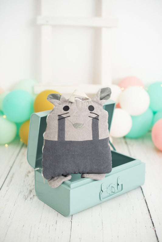 Manta infantil de viaje raton gris