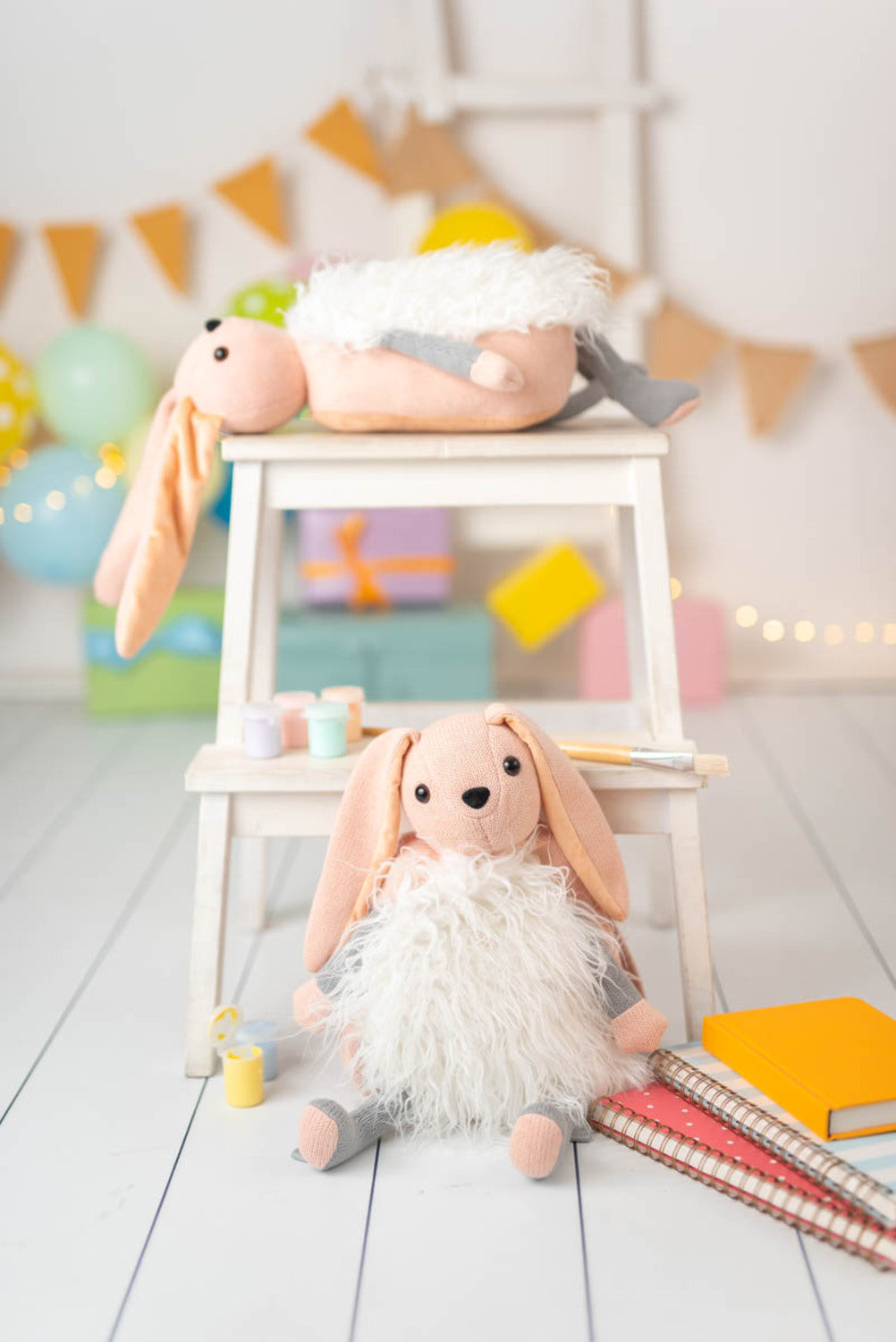 Cojin infantil conejo rosa y blanco