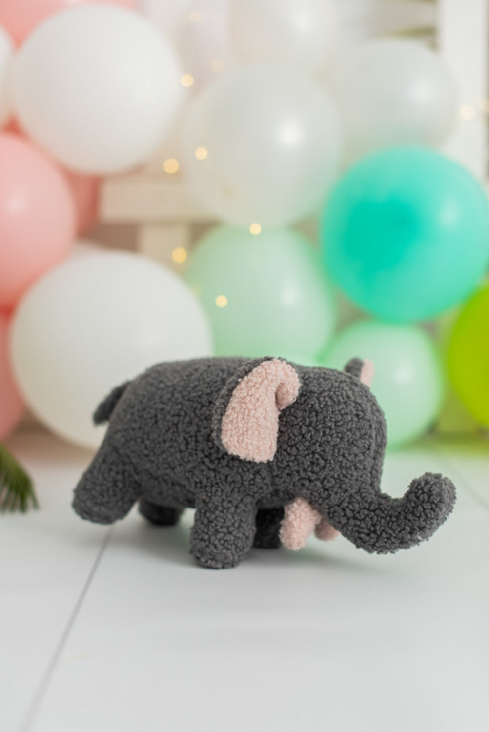 Peluche infantil bebe elefante gris y rosa