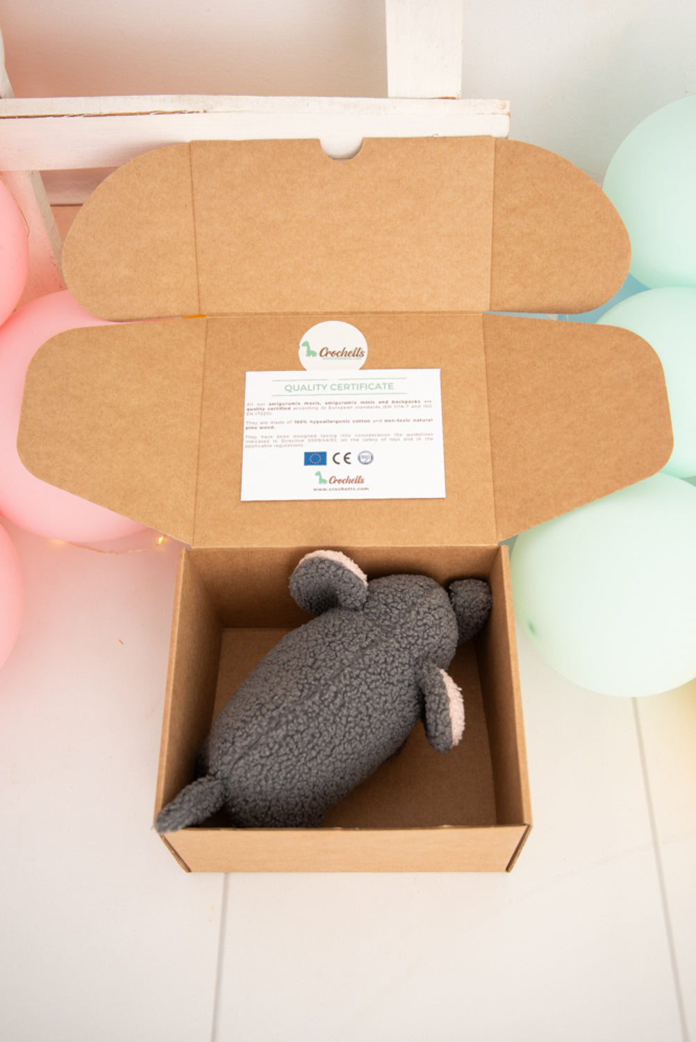 Peluche infantil bebe elefante gris y rosa