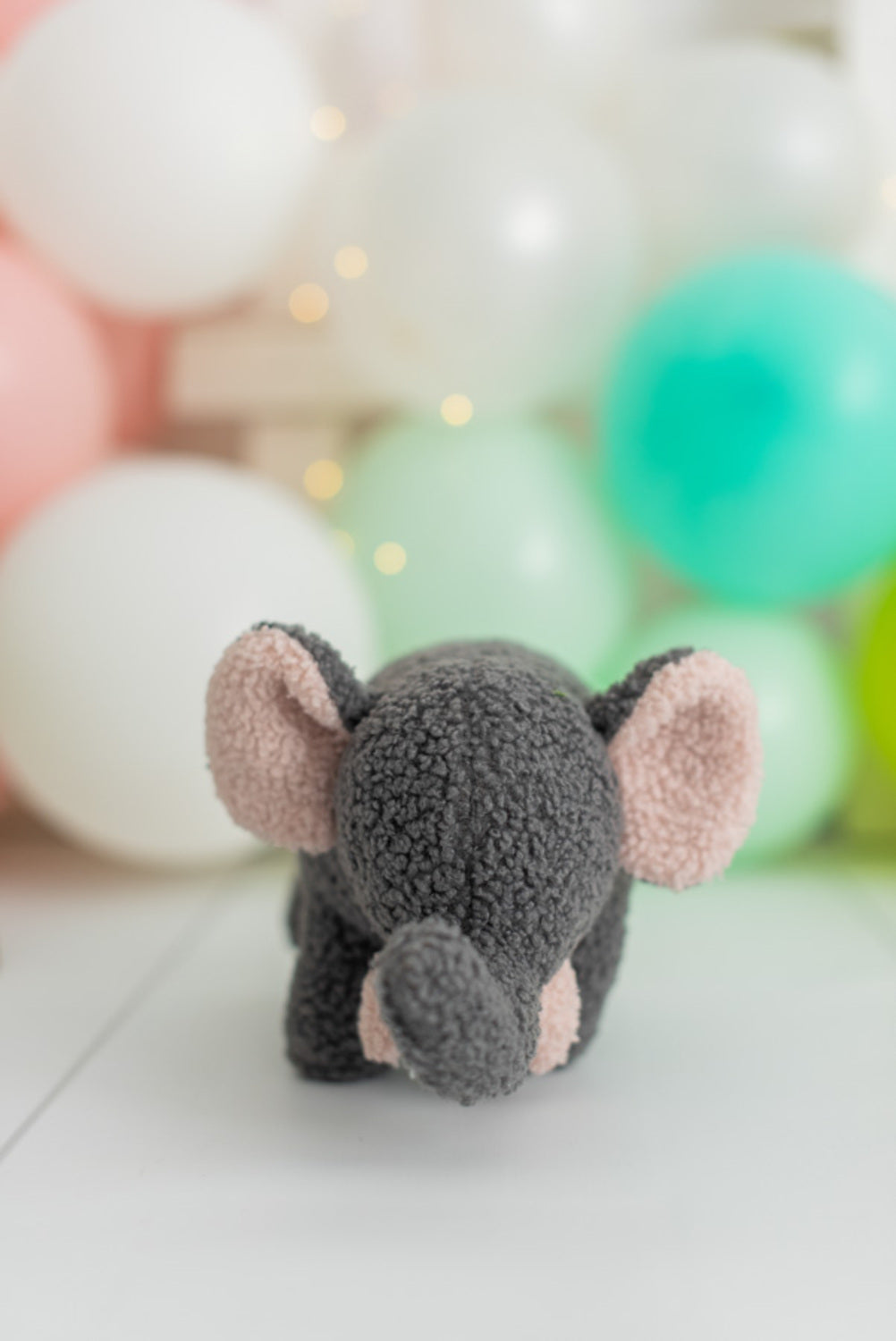 Peluche infantil bebe elefante gris y rosa