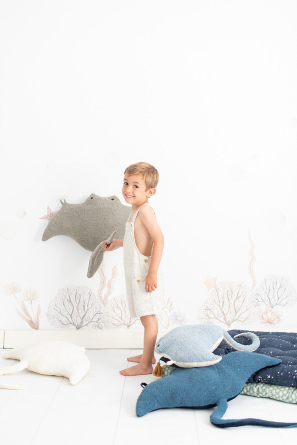 Peluche infantil de pared mantarraya azul claro