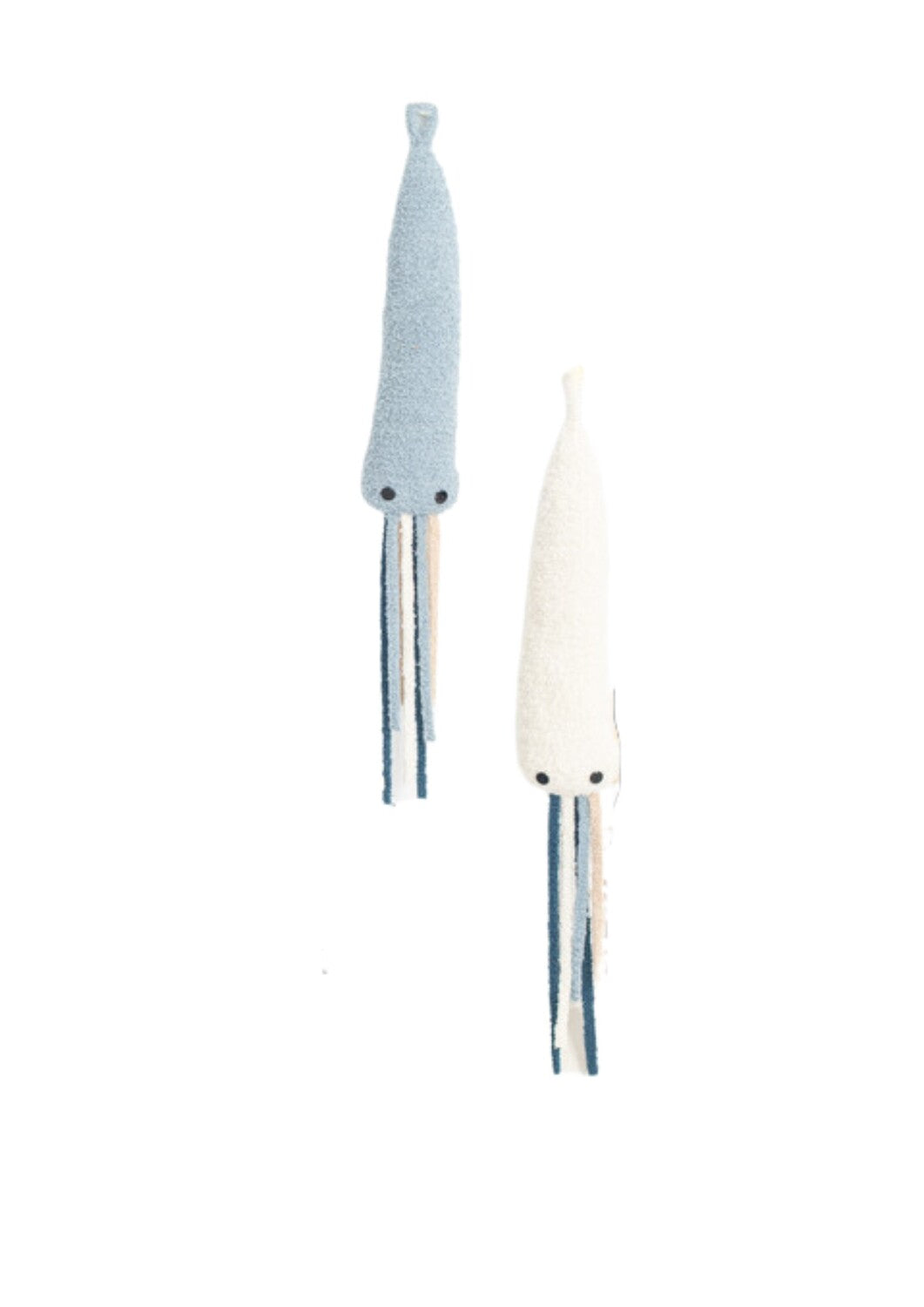 Set 2 peluches infantiles de pared formado por mini pulpo blanco y mini pulpo azul claro