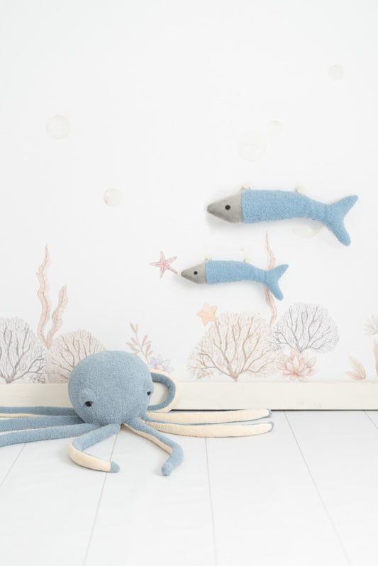 Set 2 peluches infantiles de pared formado por dos preces azul claro