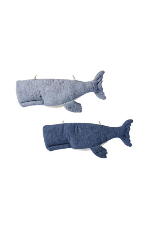 Set 2 peluches infantiles de pared formado por beluga azul claro y beluga azul oscuro