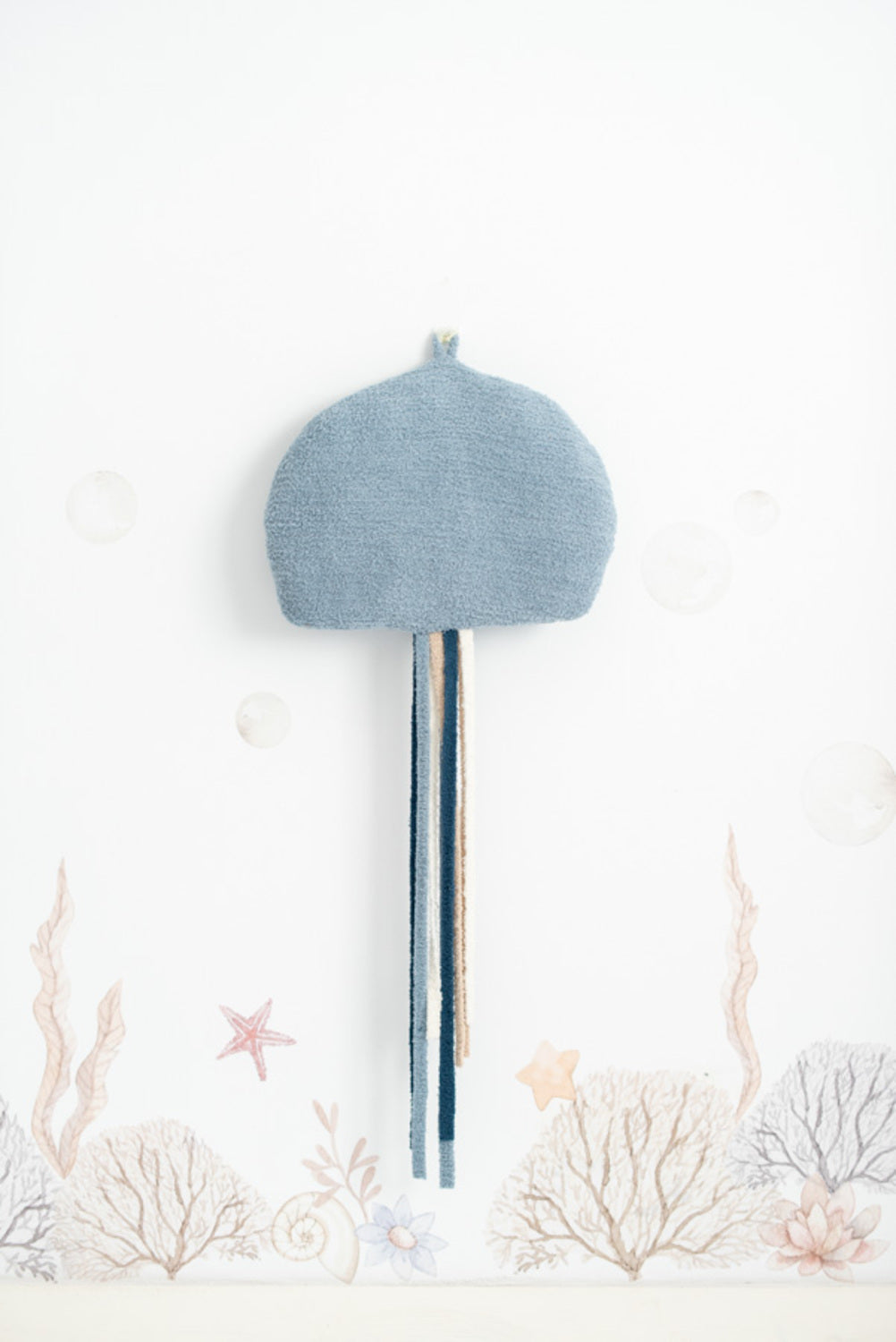 Set 3 peluches infantiles de pared formado por medusa azul: medusa blanca y mantarraya azul claro