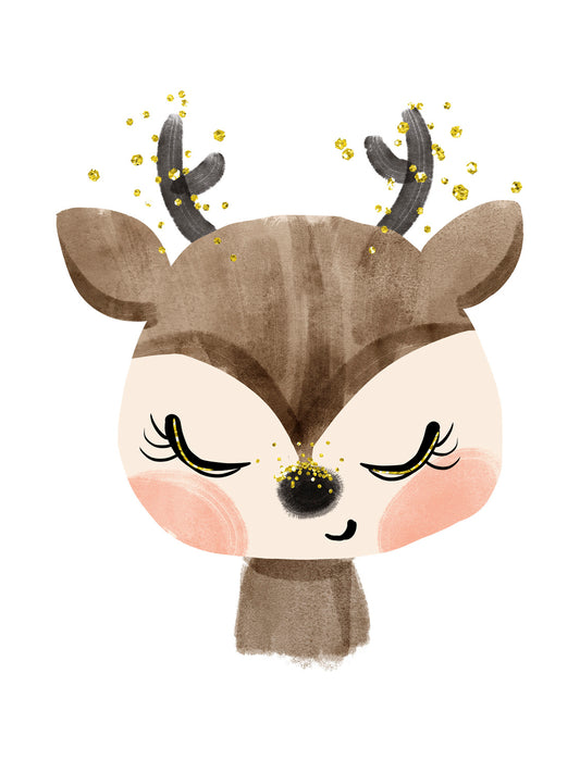 Lámina infantil ciervo marron y rosa