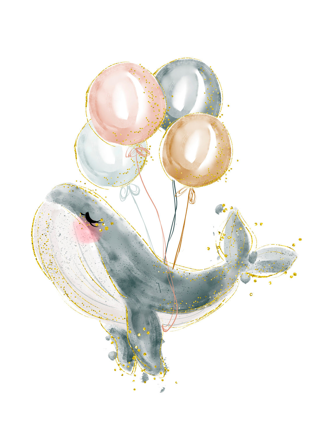 Lámina infantil ballena gris con globos