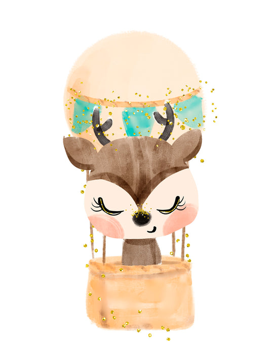 Lámina infantil ciervo maron en globo naranja