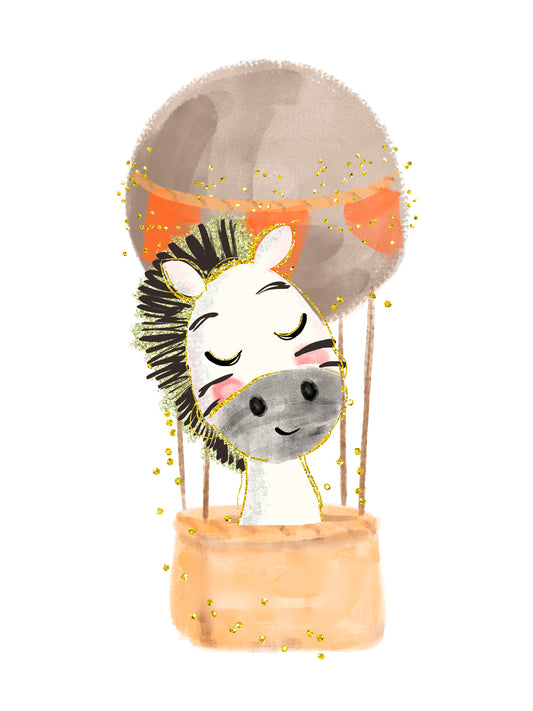 Lámina infantil cebra blanca en globo marron