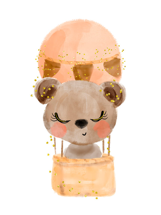 Lámina infantil oso marron en globo marron