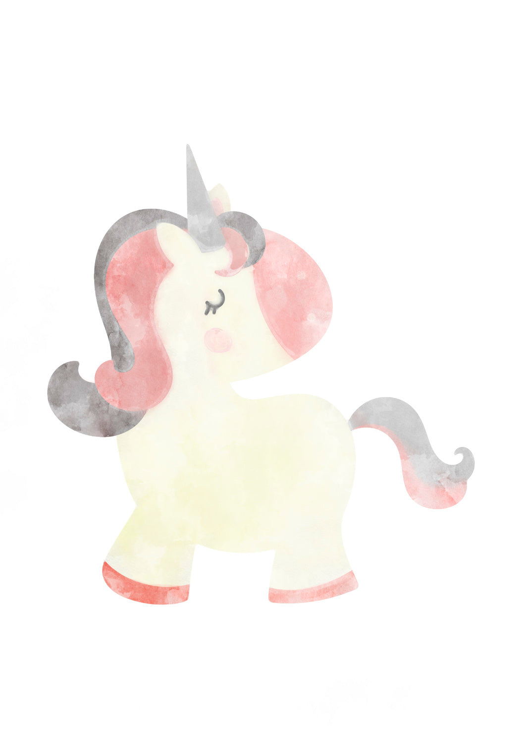 Lámina infantil ilustracion unicornio blanco y rosa