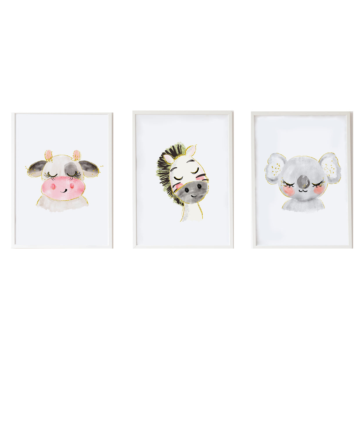 Set 3 Láminas infantiles formado por Lámina vaca: Lámina cebra y Lámina koala