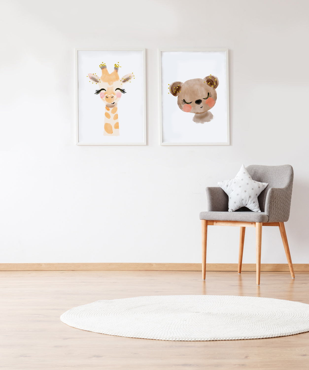 Set 2 Láminas infantiles formado por Lámina jirafa y Lámina oso