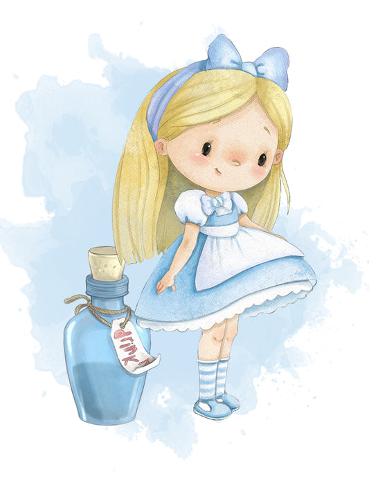 Lámina infantil Alicia con pocima azul