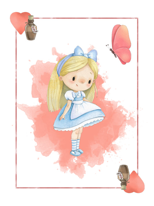 Lámina infantil Alicia con carta corazones