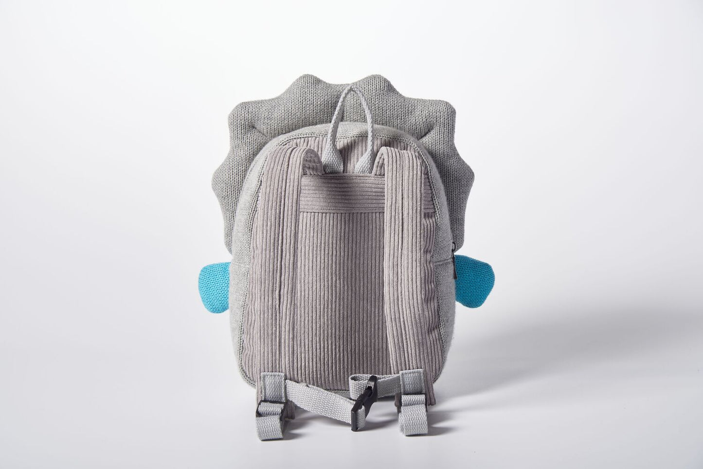 Mochila infantil algodón dinosaurio gris y azul