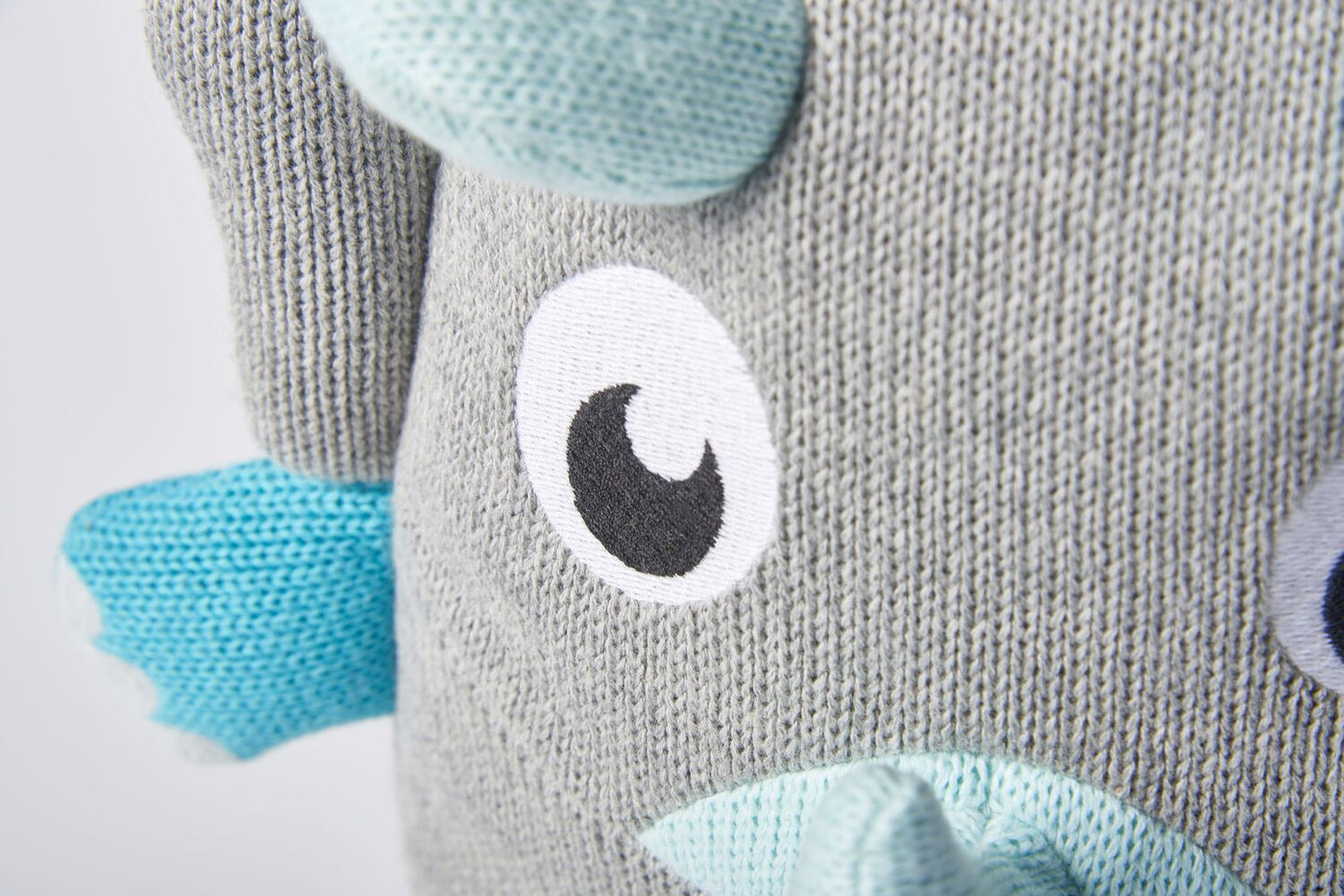 Mochila infantil algodón dinosaurio gris y azul