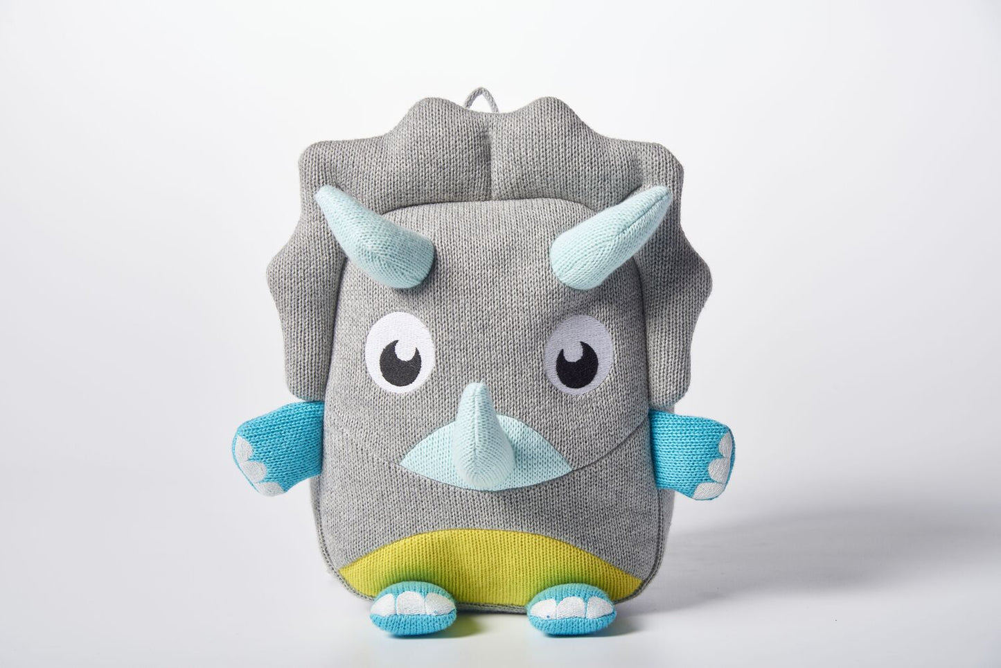 Mochila infantil algodón dinosaurio gris y azul