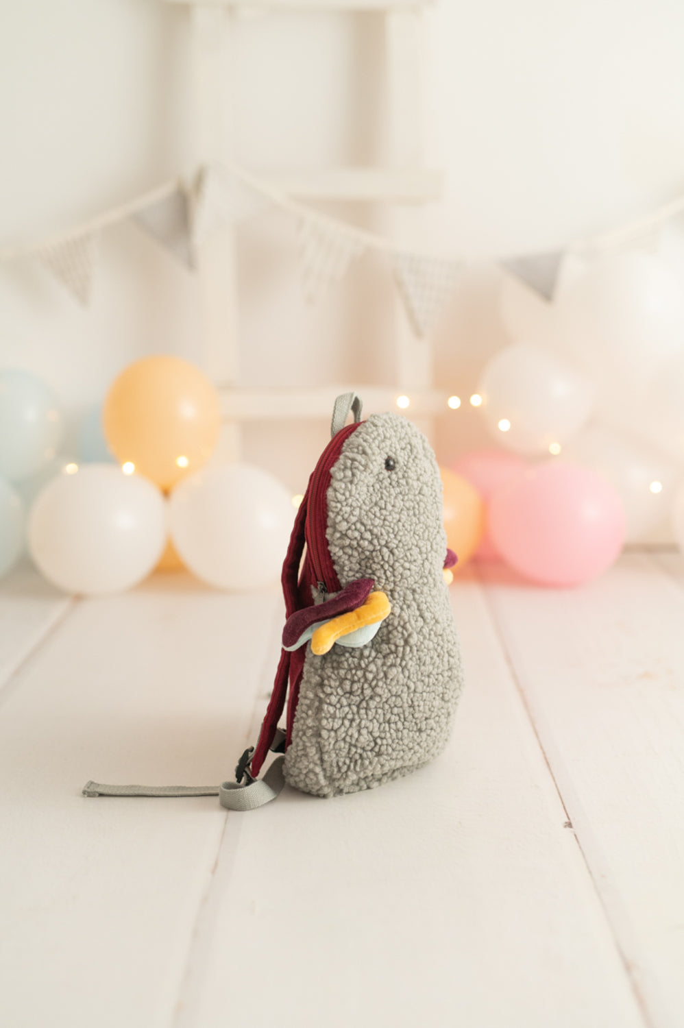 Mochila infantil algodón araña gris y blanca