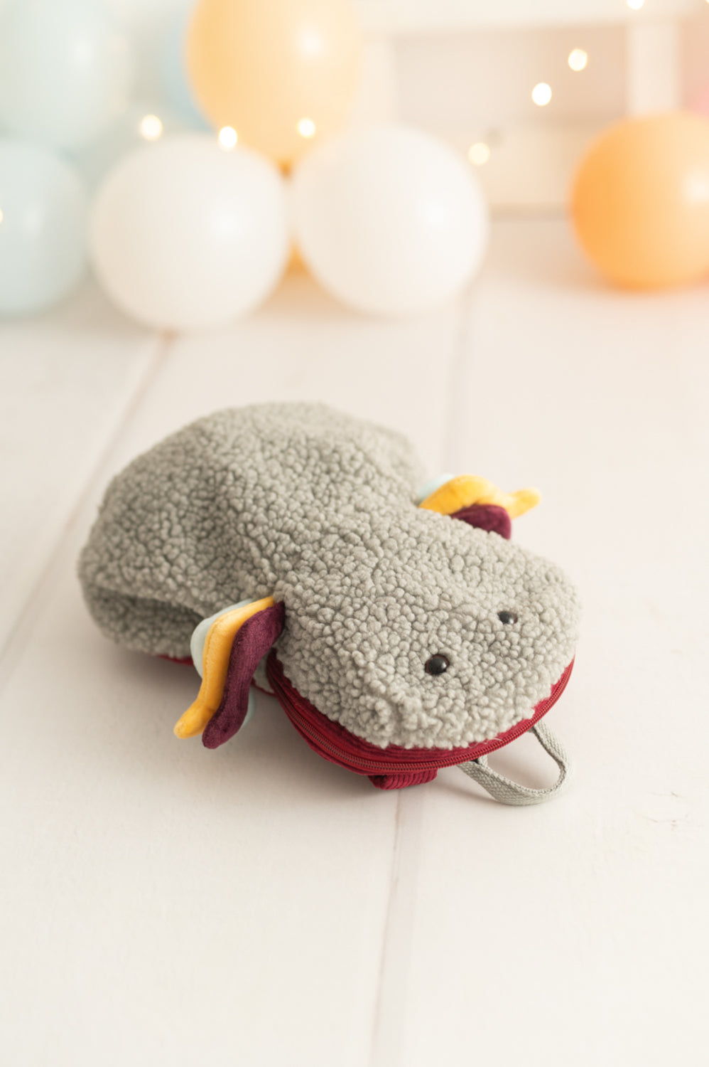 Mochila infantil algodón araña gris y blanca