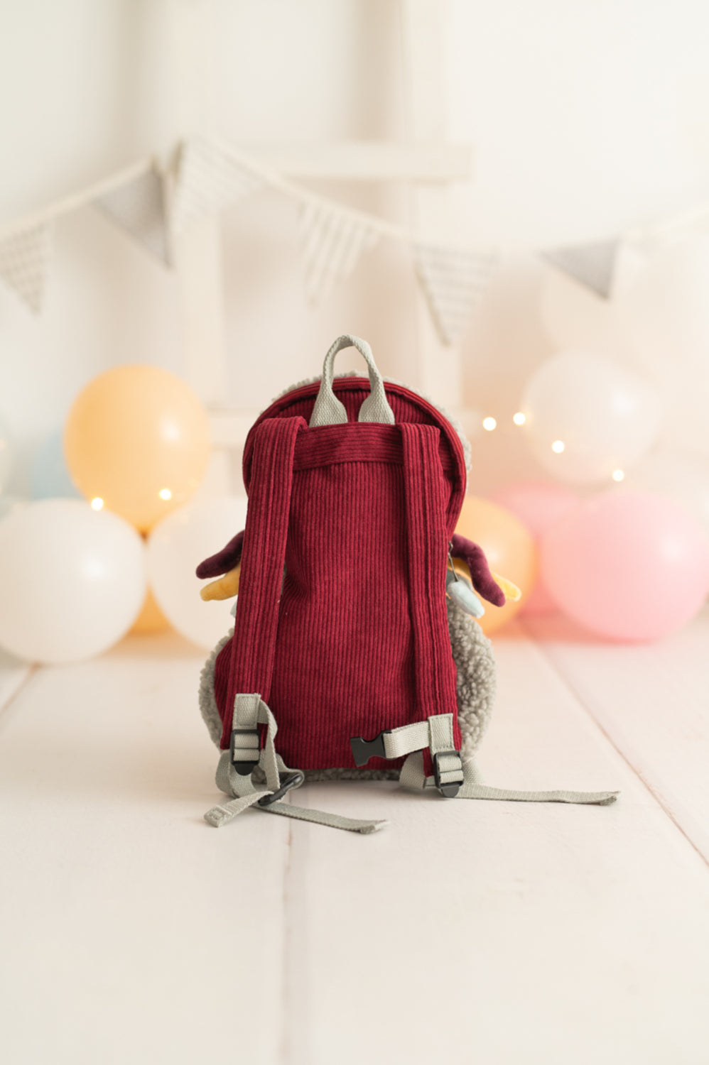 Mochila infantil algodón araña gris y blanca