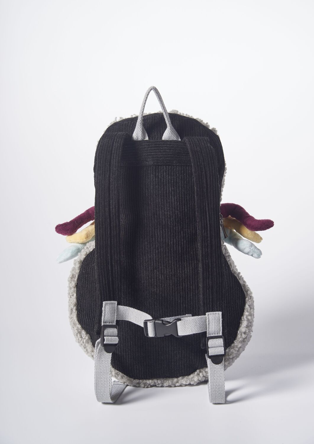 Mochila infantil algodón araña gris y blanca