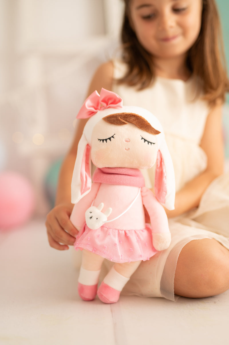 Muñeca infantil tela peluche conejo rosa