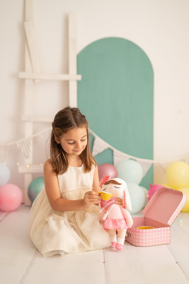 Muñeca infantil tela peluche conejo rosa