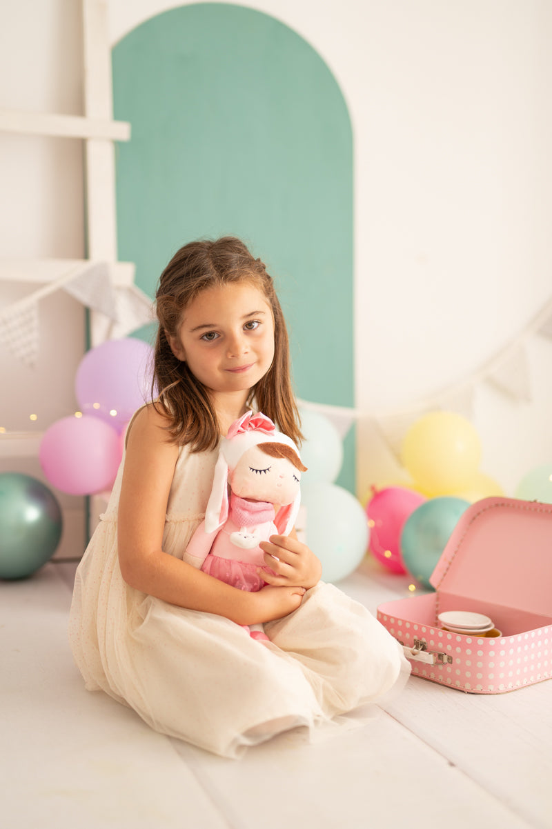 Muñeca infantil tela peluche conejo rosa