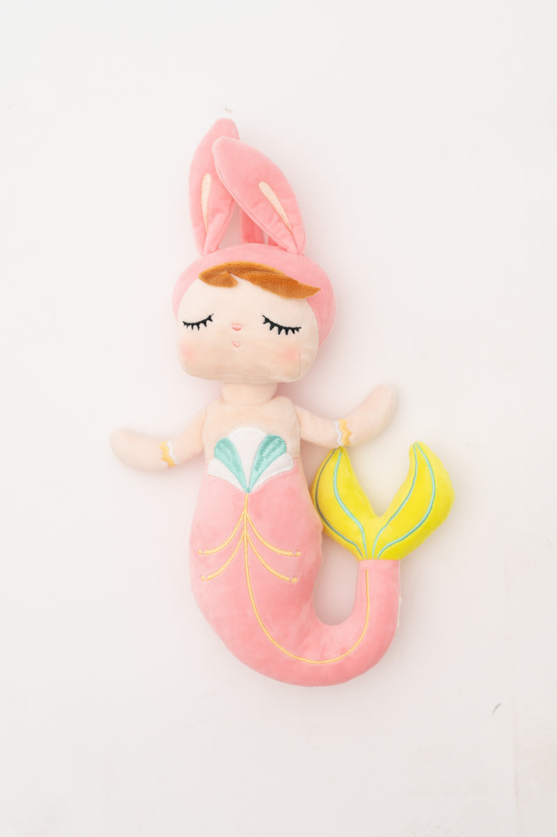 Muñeca infantil tela peluche sirena rosa