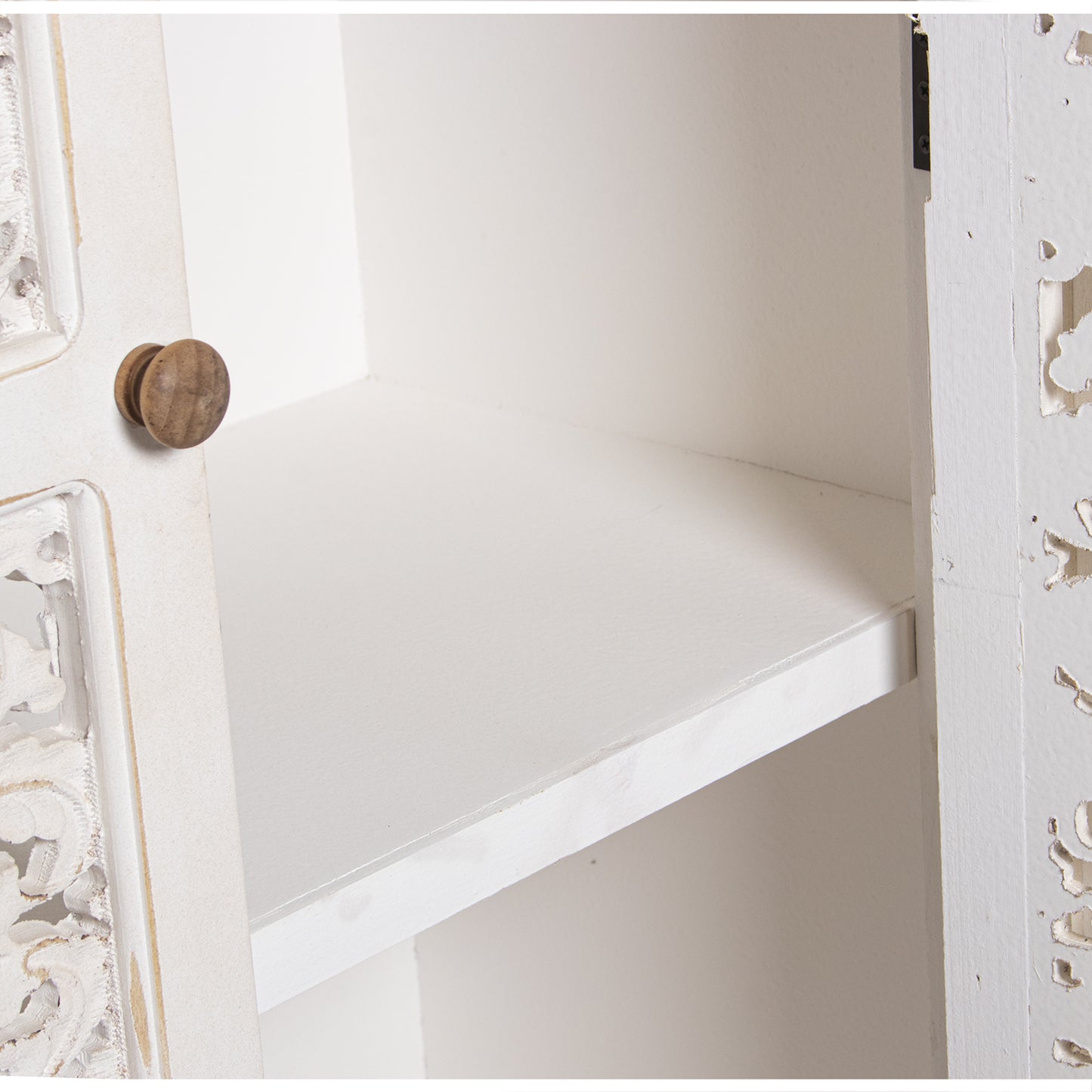 ARMARIO MADERA C/2 PUERTAS +2 CAJONES TALLADO BLANCO ENVEJEC