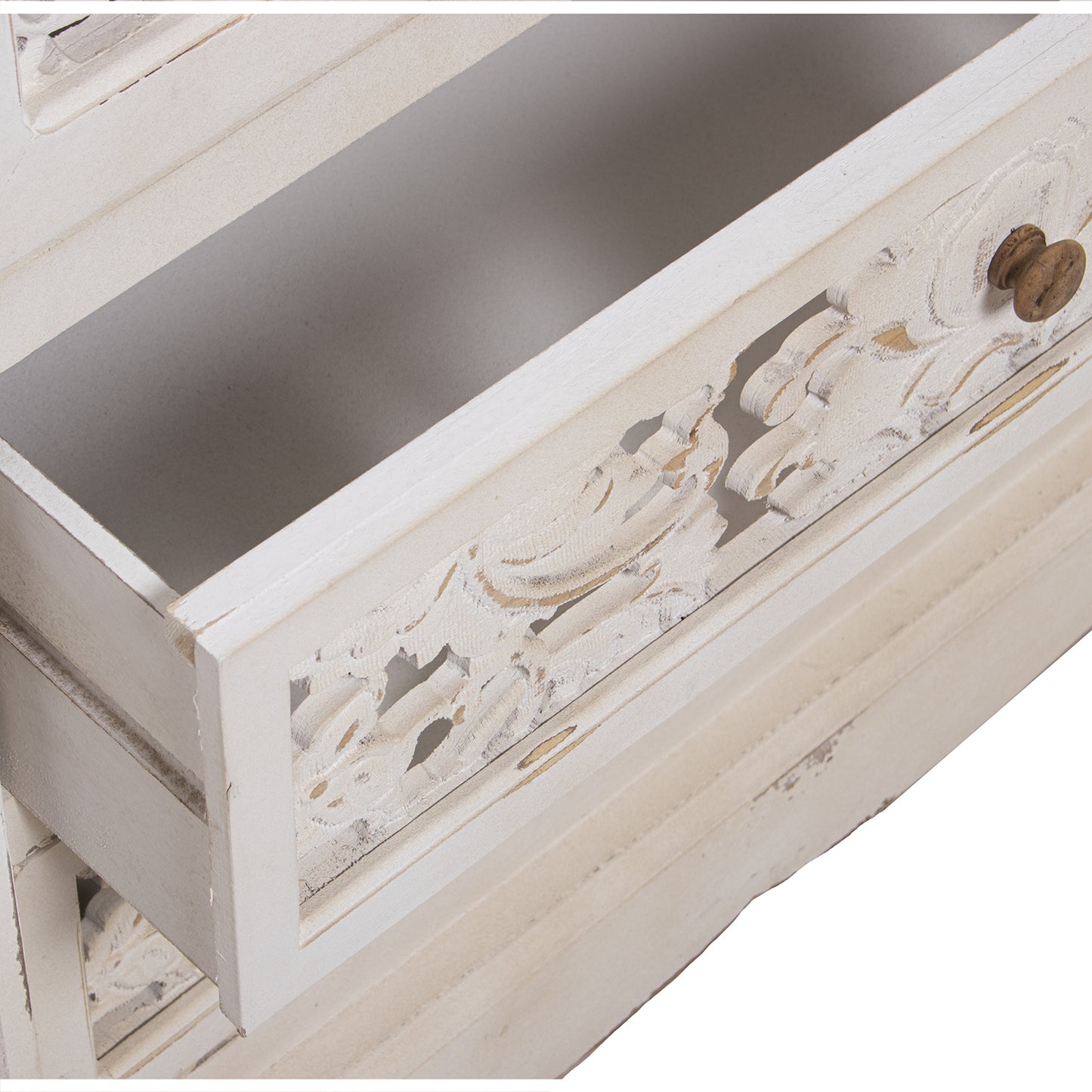 ARMARIO MADERA C/2 PUERTAS +2 CAJONES TALLADO BLANCO ENVEJEC