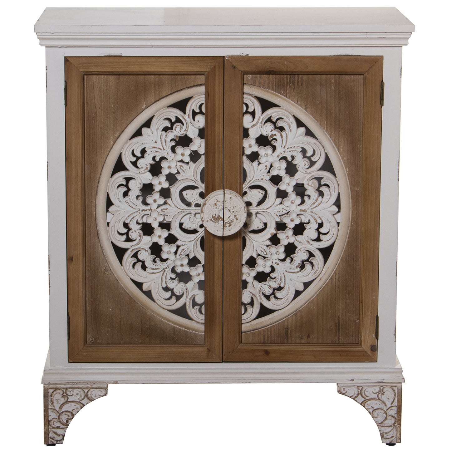 MUEBLE ENTRADA MADERA C/2 PUER TAS TALLADAS NATURAL/BLANCO